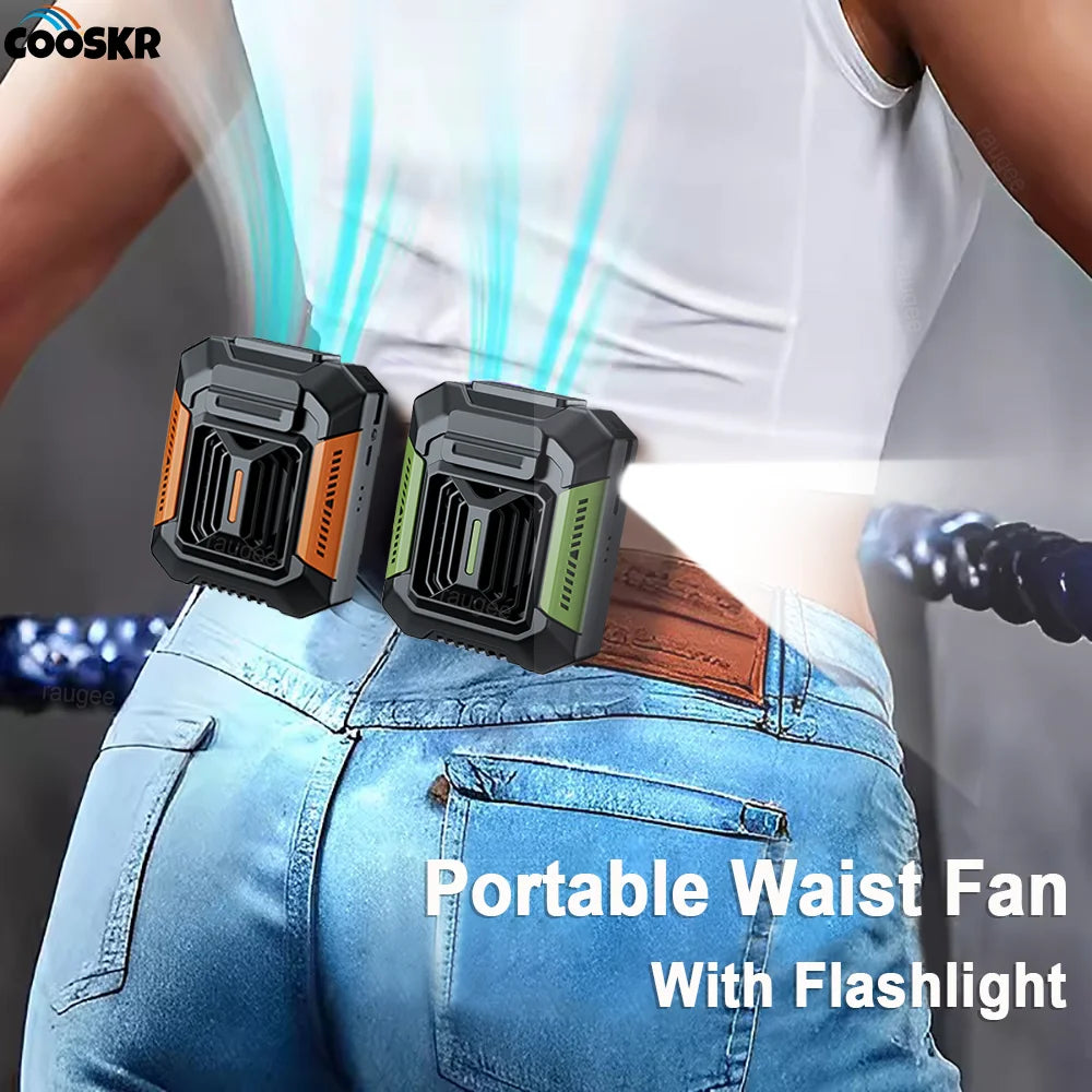 Portable Waist Fan Mini Rechargeable Portable Fan with 4000Mah Power Bank LED Lighting Wireless Fan for Sports Outdoor Working